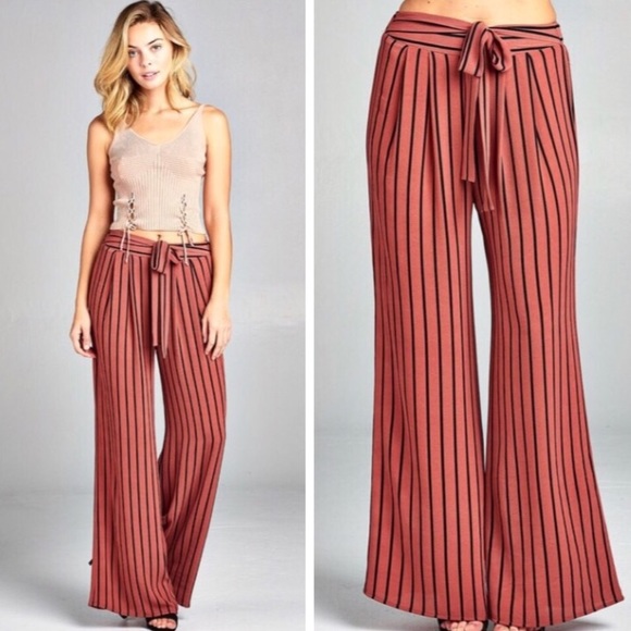 Pants - Mauve Tie waist Palazzo Pants